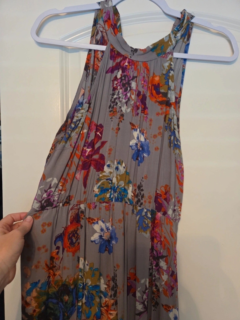 Staccato Gray Floral Halter Maxi Dress with Multicolor Blooms